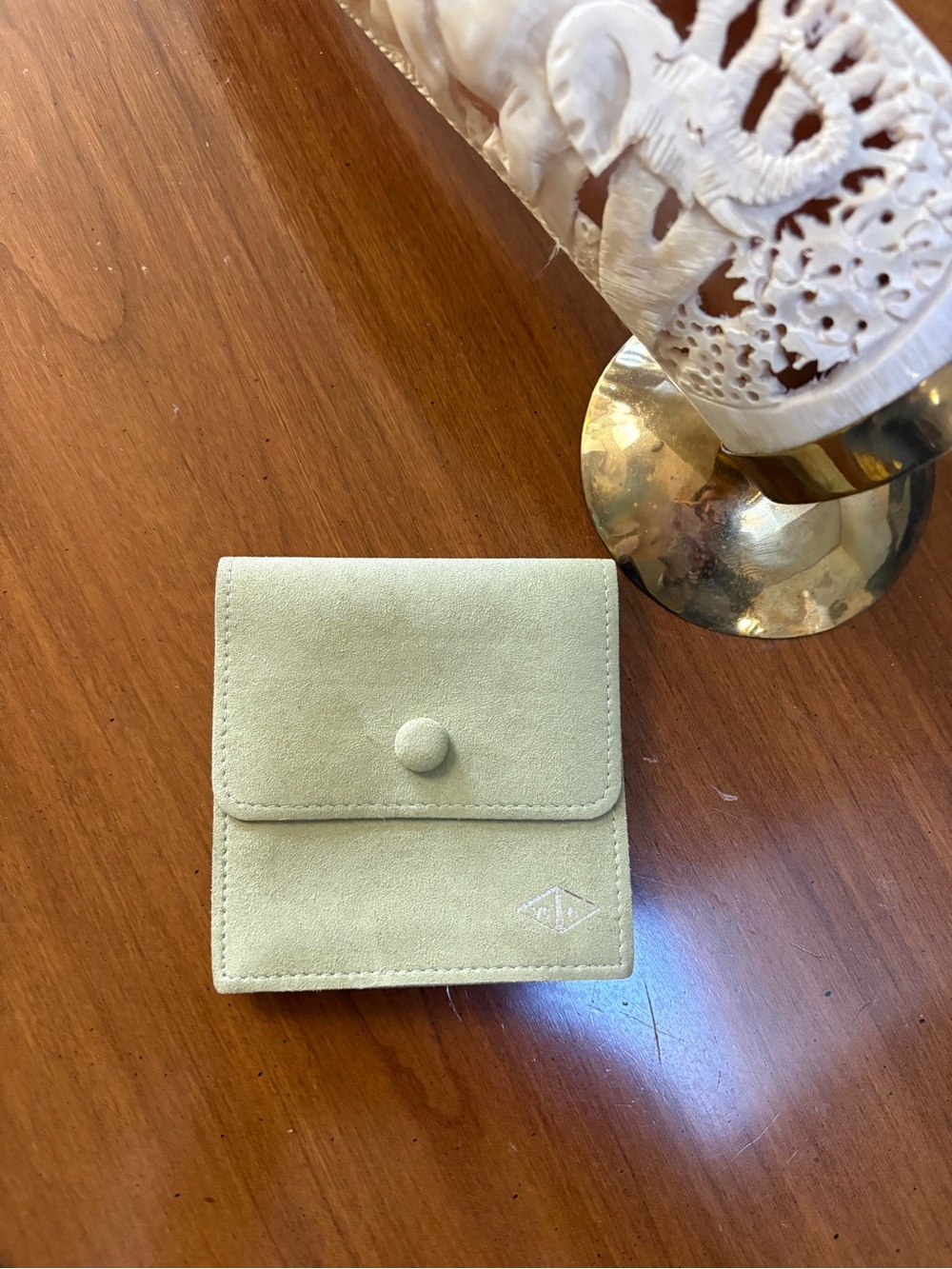 Van Cleef & Arpels Light Green Suede Jewelry Pouch.